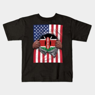 Kenya Flag American Flag Ripped - Gift for Kenyan From Kenya Kids T-Shirt